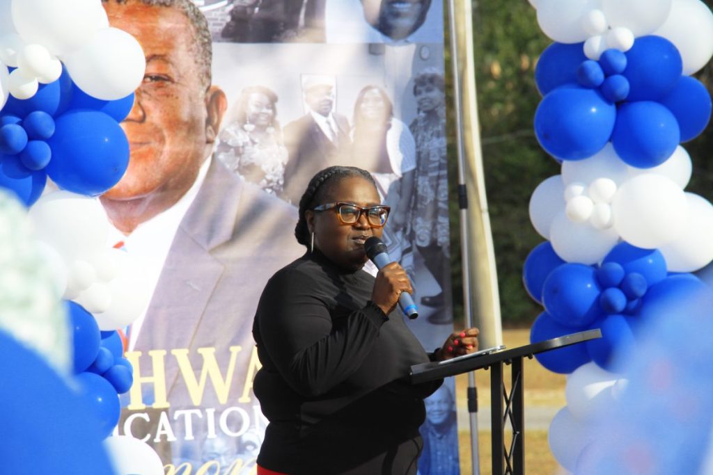 Santina Fryer speaking at ceremony